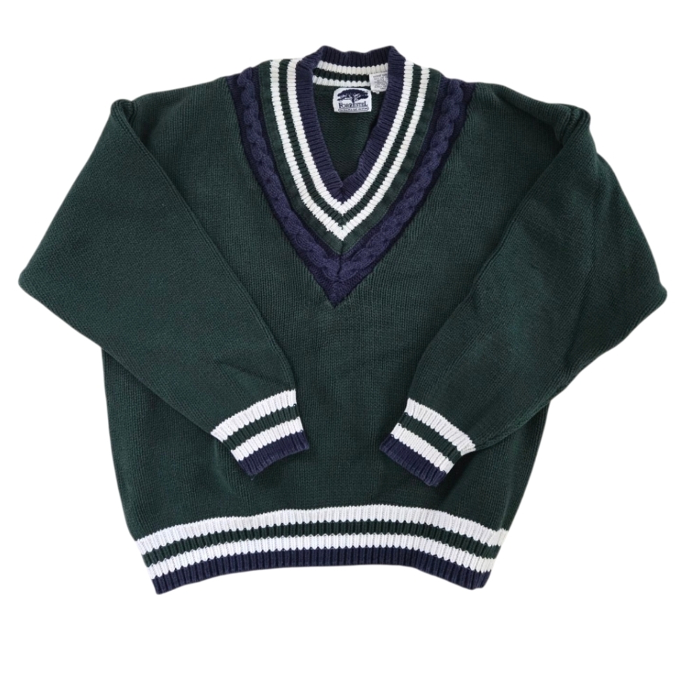 Vintage 1990s Forrestel Green V-neck Preppy Collegiate Sweater